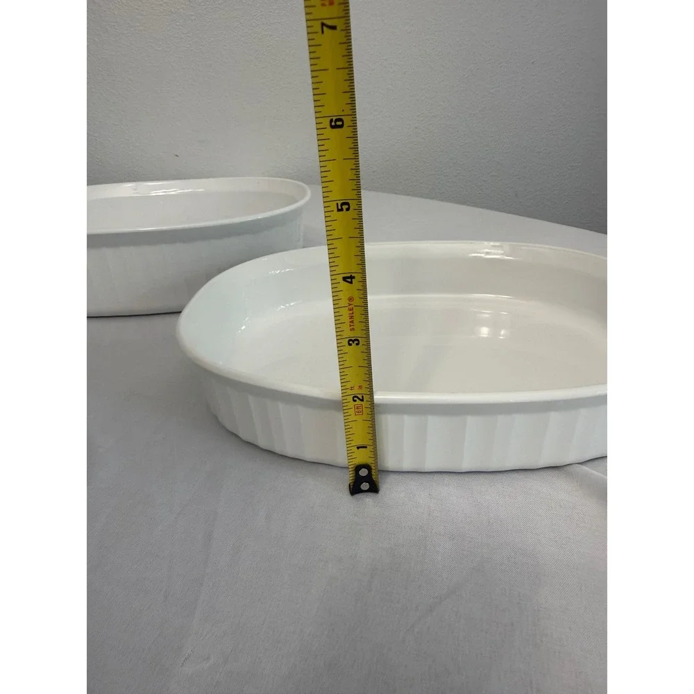 CorningWare French White Oval Casserole Baking Dish Set of 2 Fluted Stoneware